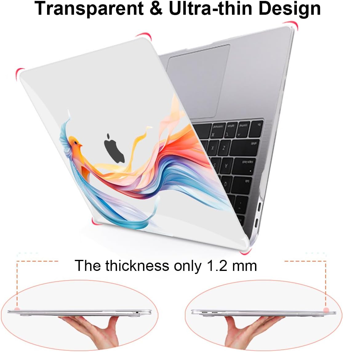 Compatible with 2021 2020 2019 2018 MacBook Air 13 inch Case M1 A2337 A2179 A1932, Pattern Plastic Hard Shell Case & Screen Film & Keyboard Cover for MacBook Air 13 M1 Touch ID, Ribbon Bird