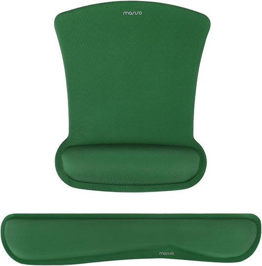 MOSISO Wrist Rest Support for Mouse Pad & Keyboard Set, Ergonomic Mousepad Non-Slip Base Home/Office Pain Relief & Easy Typing Cushion with Neoprene Cloth & Raised Memory Foam, Jungle Green