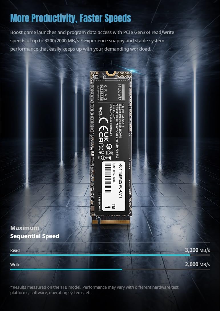KLEVV CRAS C715 512GB M.2 2280 NVMe PCIe Gen3x4 Laptop & Desktop, up to 3200MB/s (K512GM2SP0-C7T)