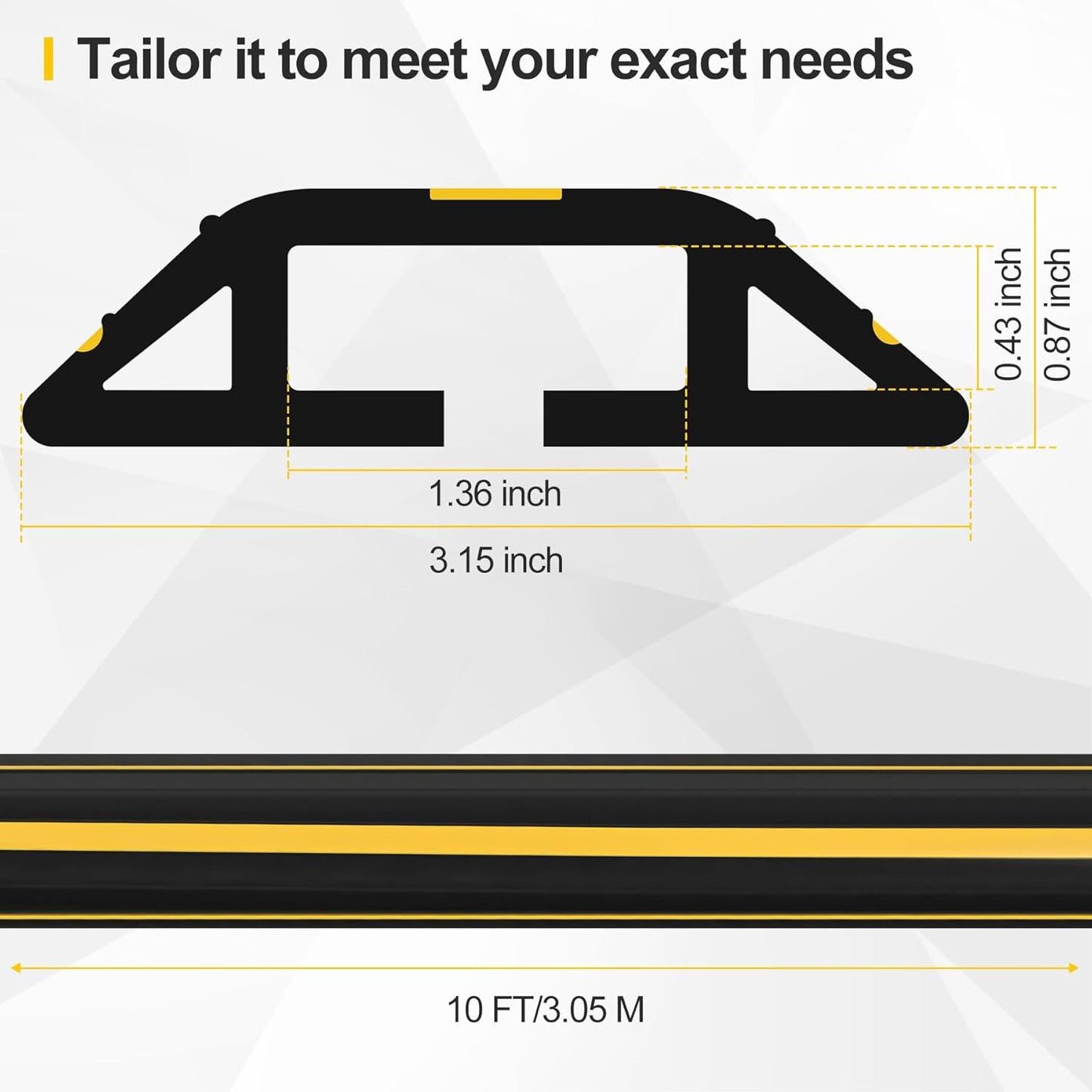 Floor Cord Cover 10Ft 2Pcs Heavy Duty PVC Floor Cable Protector Electric Cord Hider Cable Management Floor Strip Extension Cord Covers Cable Raceway for Wires on Floor Inner Channel 1.36" W x 0.43" H