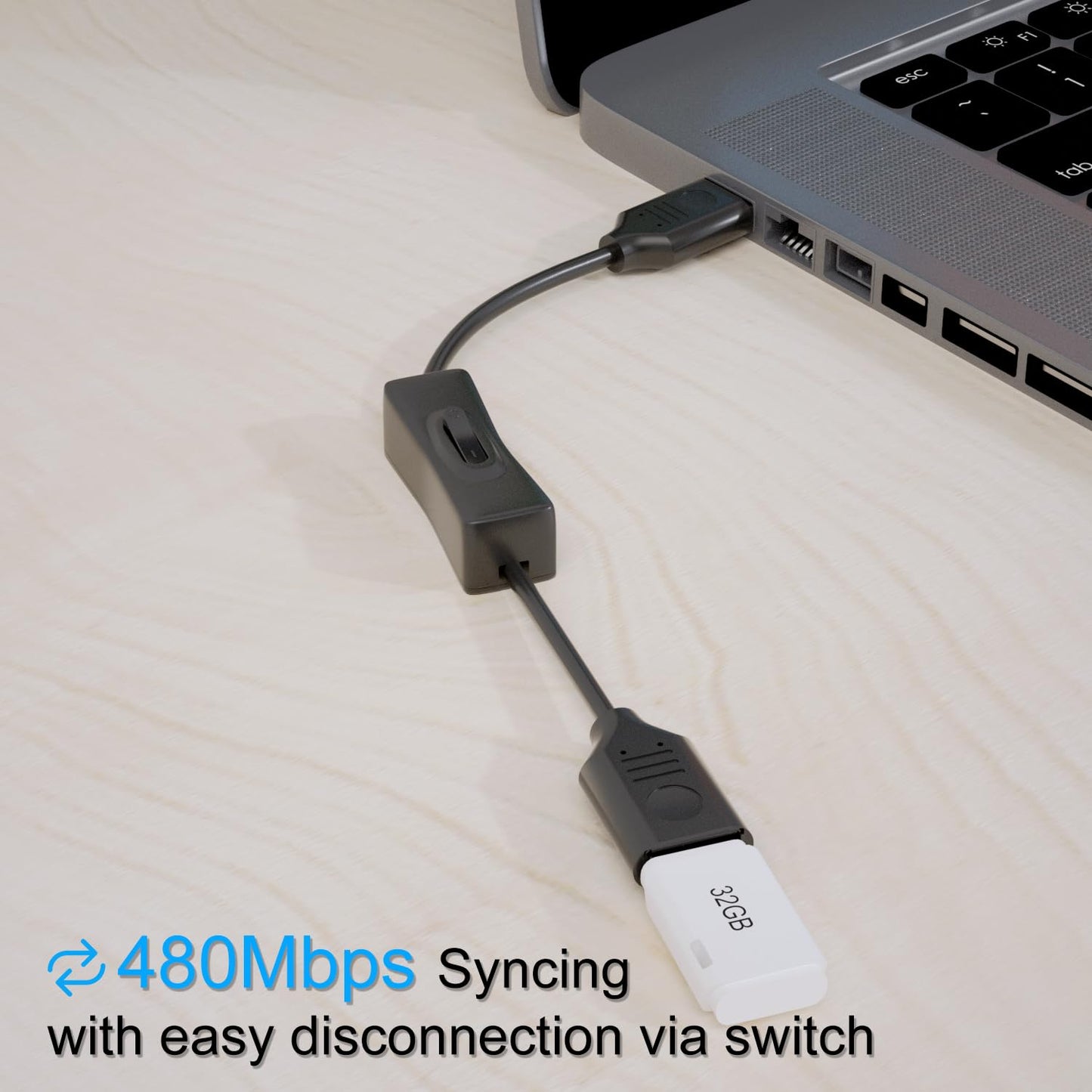 USB On/Off Switch Cable 2-Pack,2A Charging 480Mbps Data,Type-A 2.0 Power Extension Cord with ON/OFF for PC Computer,Laptop,TV,Car,PS4/PS5/Xbox,USB Fan Lamp LED Keyboard Mouse Flash Drive,Raspberry Pi