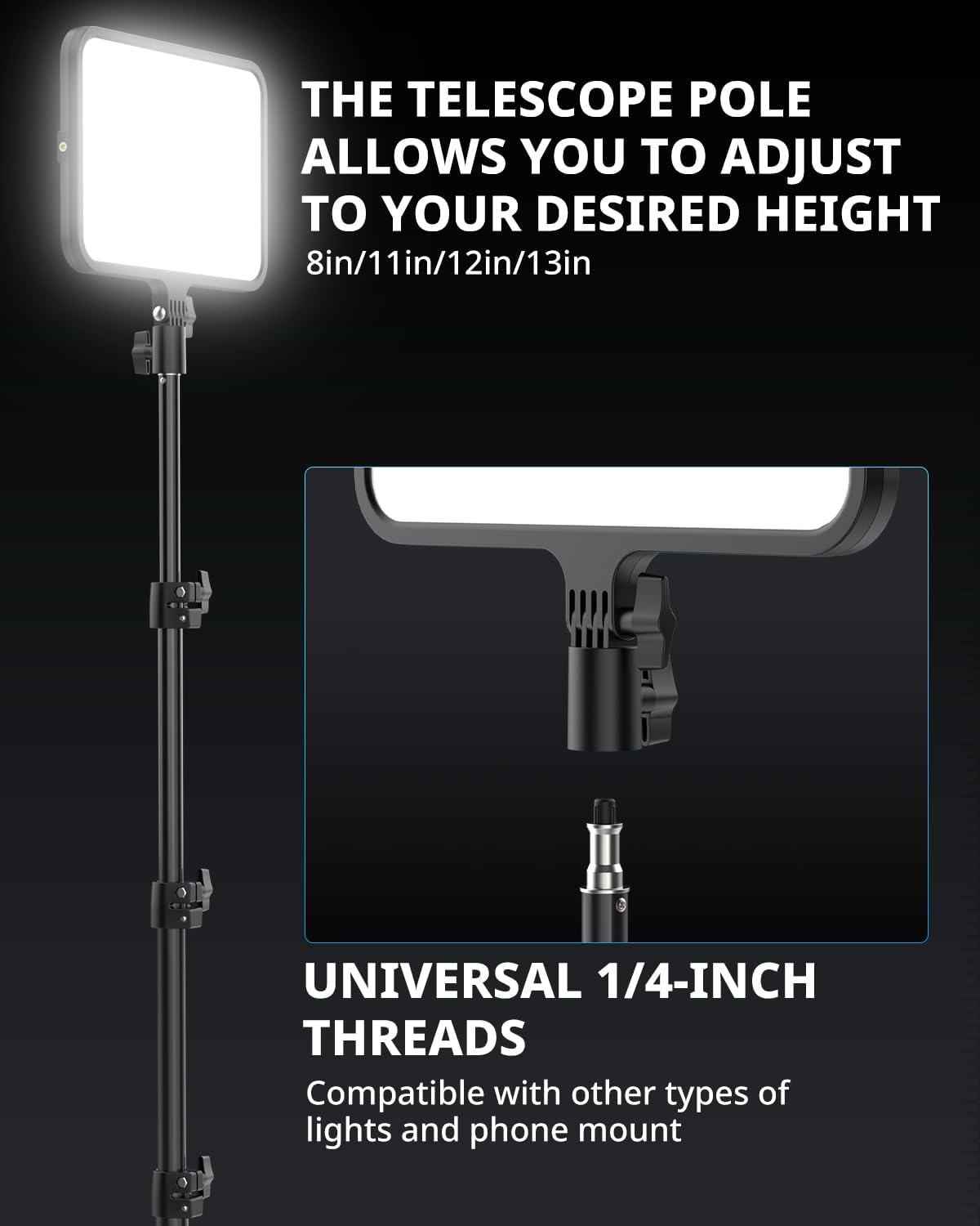 UBeesize 2 Pack LED Video Light Kit, Photography Lighting, 13" Studio Lights with 65" Tripod Stand and Phone Holders, Podcast Lighting for Video Recording,Tiktok,YouTube