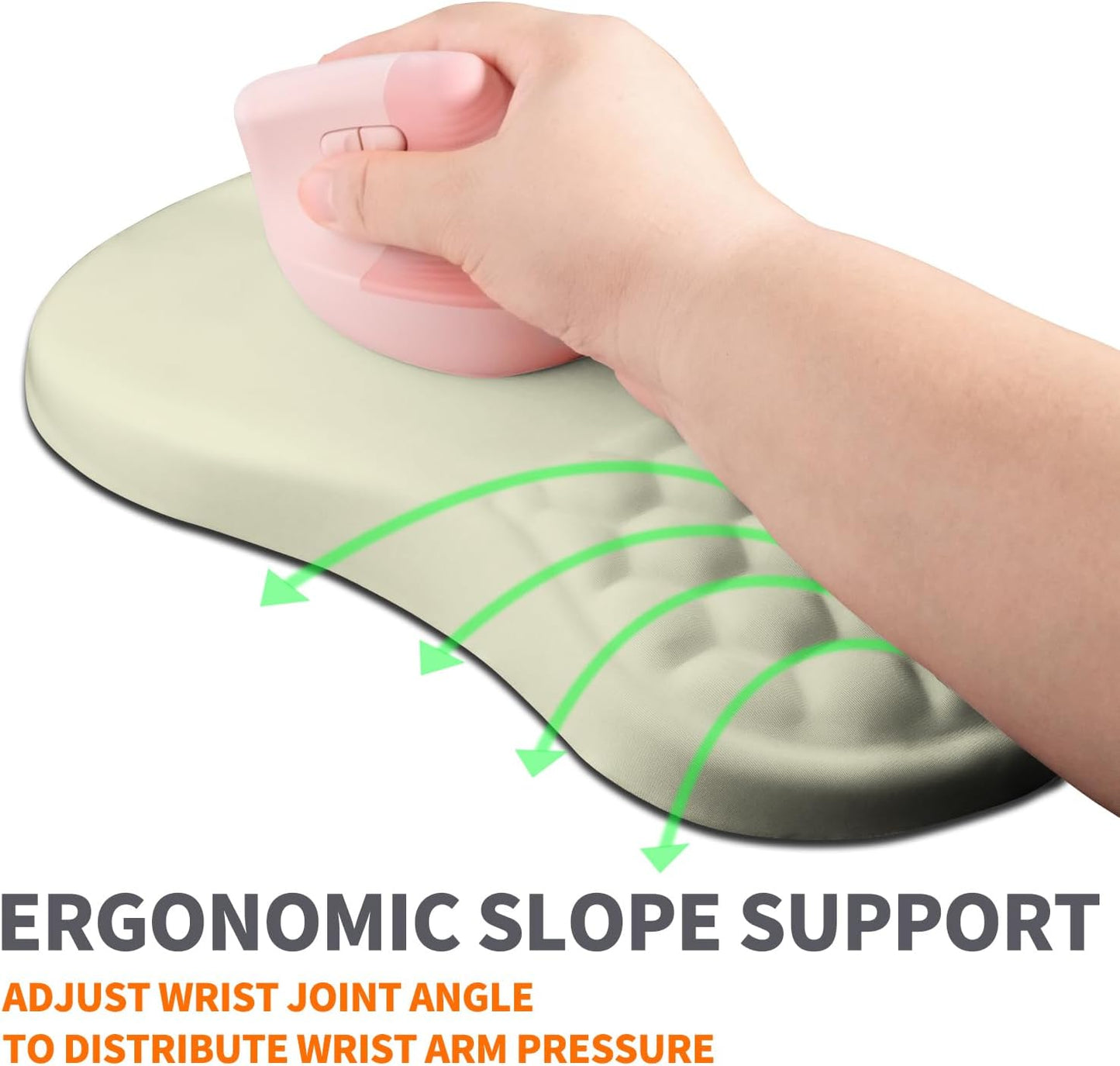 Ergonomic Joint Wrist Support Mouse Pad with Memory Foam Cushion Massage Bump, Carpal Tunnel Pain Relief Mousepad Slope Design for Wrist Rest, 11.8x7.9 in, Beige