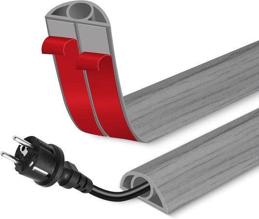 Floor Cord Cover for Wires on Floor Self Adhesive Cord Hider Floor Cable Management Wire Covers for Cords Protector Prevent Cable Trips Cord Cavity W 0.32" x H 0.32", Gray Wood, 10Ft