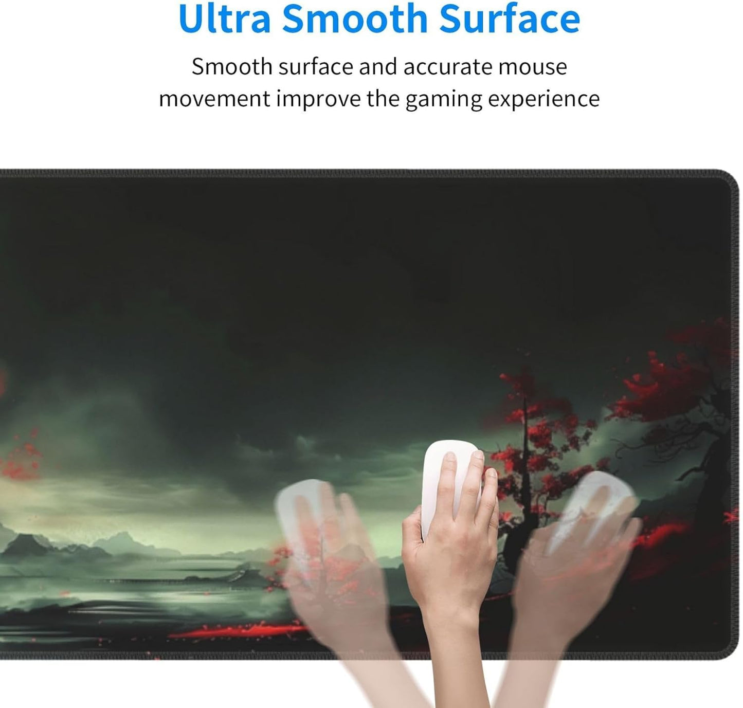 Extended Gaming Mouse Pad, Large Desk Mat XL Anime Mouse Pad Waterproof with Stitched Edges, Non-Slip Desktop Pad for Home and Office, Level Up Your 31.5x11.8 Inch (Red Moon)