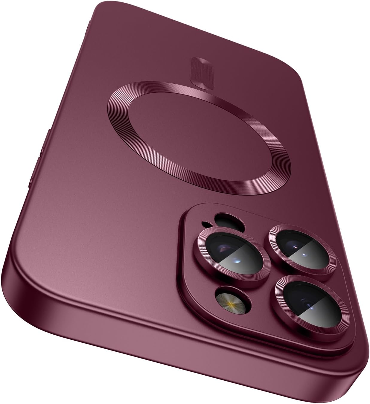 Magnetic for iPhone 16 Pro Case [Compatible with MagSafe][Built-in Camera Lens Protector] Slim Soft Silicone Bumper Shockproof Metallic Luster Phone Case (Burgundy)