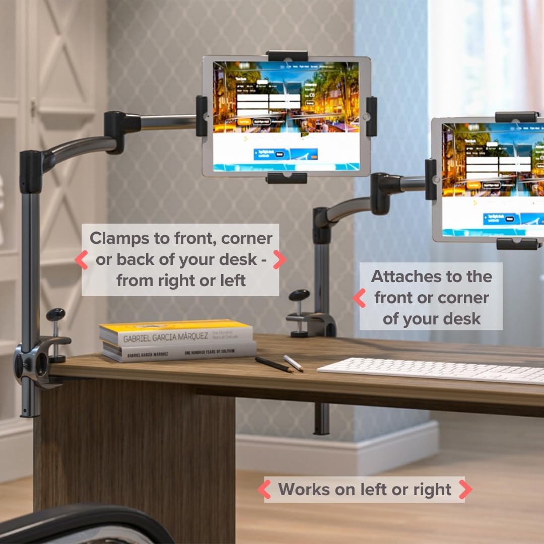LEVO Deluxe Table Clamp for All Best Tablet PCs, iPads, iPad Mini, New iPad Pro, Galaxy, Nexus, Xoom, Surface Pro, Miix, Nook, Fire, and Other Tablets and e Readers Gunmetal Color - G2