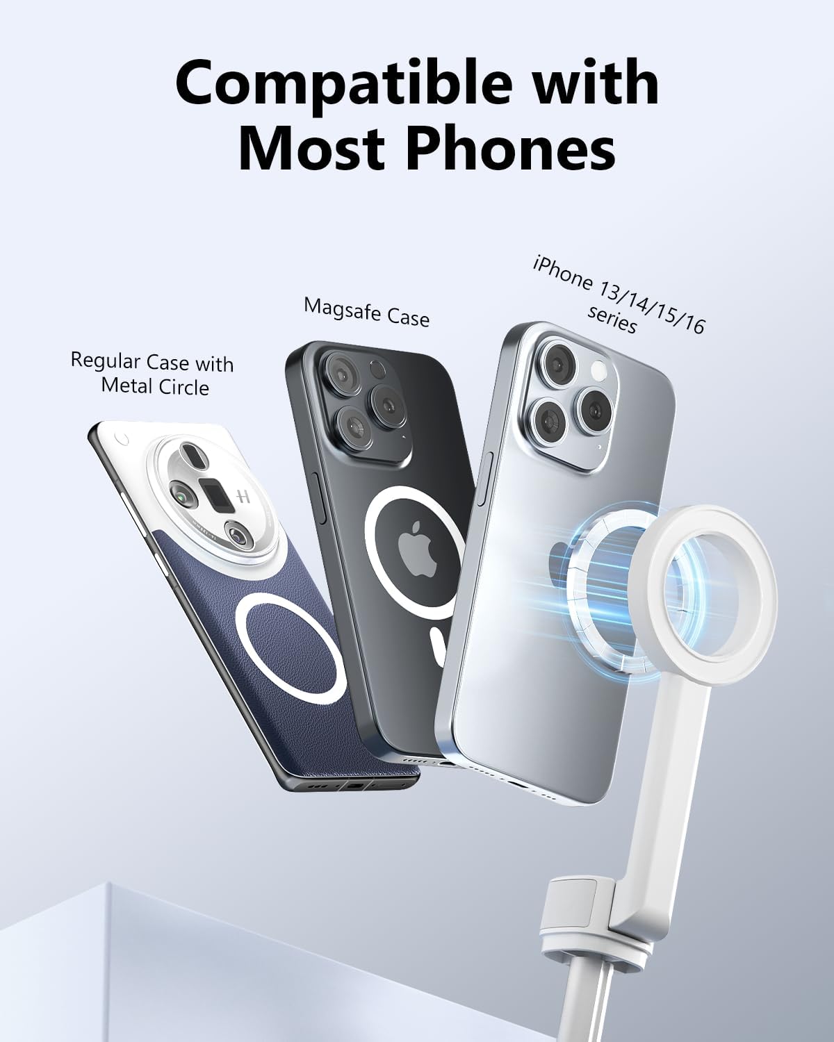 UBeesize Magnetic Tripod for iPhone with Remote, 64’’ Extendable Phone Stand for Video Recording/Vlogging, N52 Strong Holder for iPhone 12-15/Android, Portable Travel Selfie Stick Tripod(White)