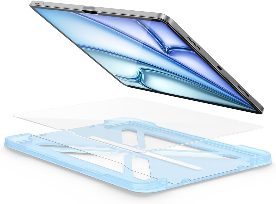 FLOLAB ONETIME NanoArmour Screen Protector for iPad Air 13 Inch 2024 Tempered Glass, TruColor, Blue Light Blocker, No Blue Tint, Original Display Color, Ultra Clear, Easy Install, Durable