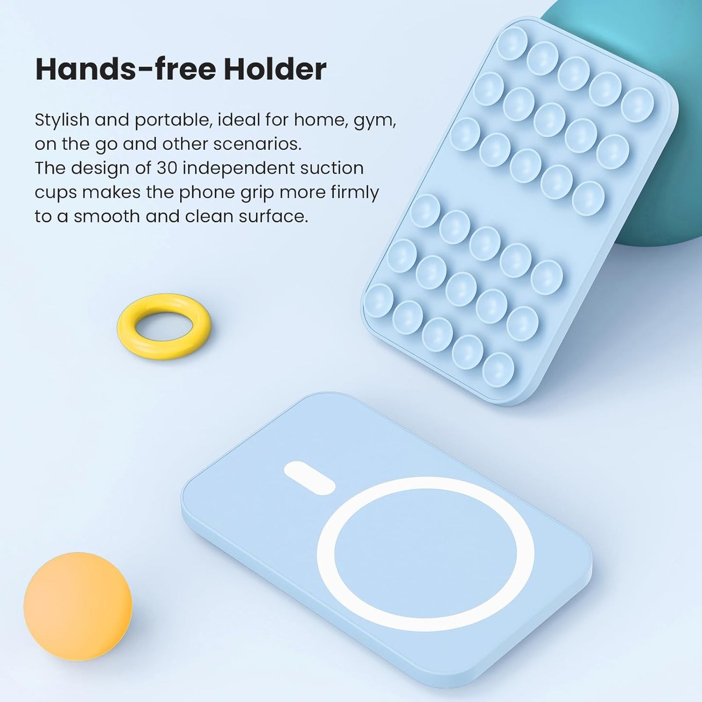 Patented Magnetic Sticky Phone Suction Grip Mount for MagSafe Case,Magnet Silicone Portable Stand Holder for iPhone 16/15/14/13/12 Series and Android, Hands-Free Selfies and Videos,Baby Blue