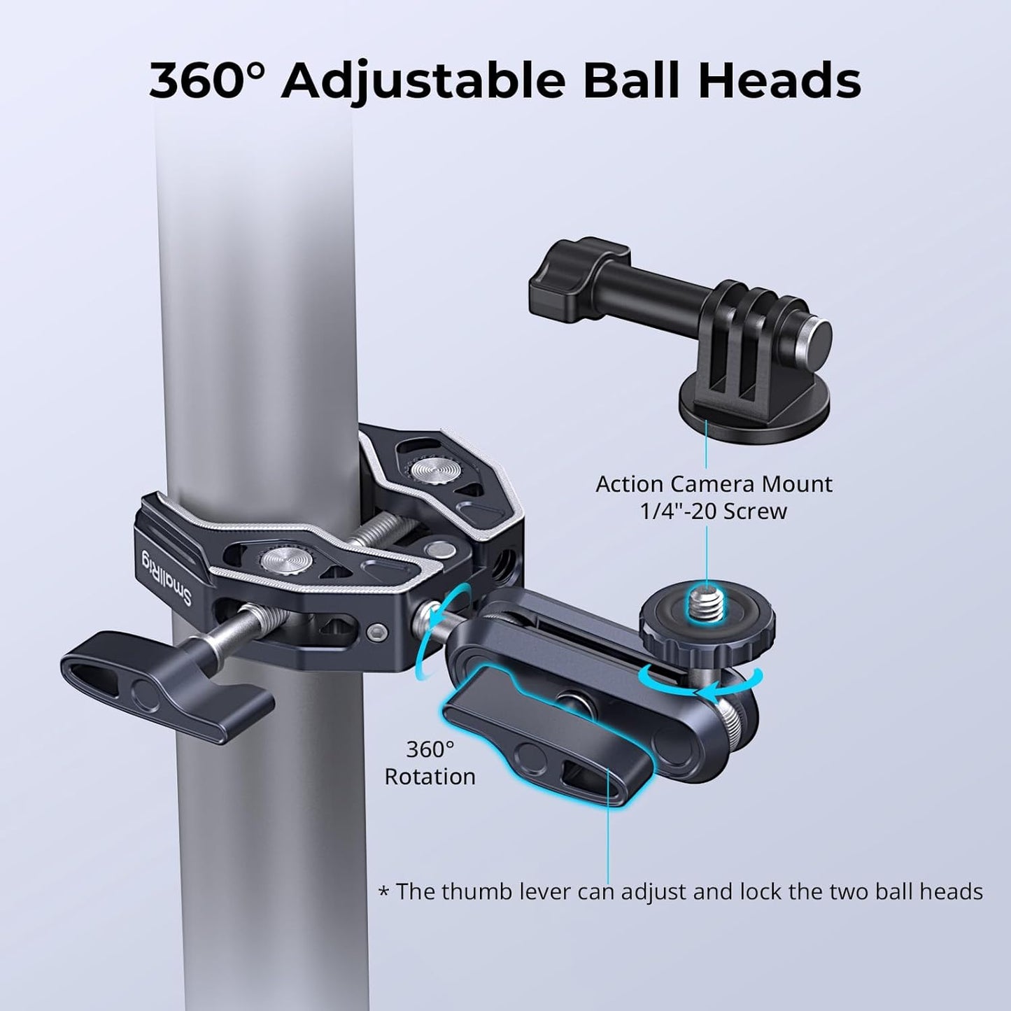 SMALLRIG Camera Mount Clamp 2-Pack, Ballhead Magic Arm with Adapter for GoPro, Camera Monitor Mount, Super Clamp for DSLR/Stabilizer - 5529