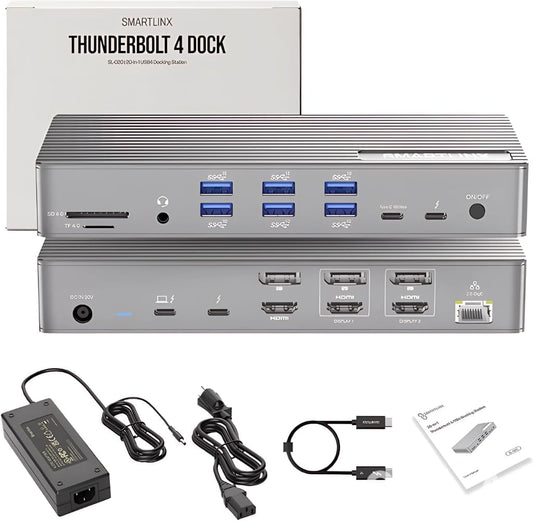 Thunderbolt 4 Dock with DisplayLink - USB-C/A MacBook Docking Station, Chrome, Windows 10/11 Compatible - 21 Ports, Dual/Triple/Quad/5 Monitor Support - 40Gbps, 150W Charging, 8K/4K Display