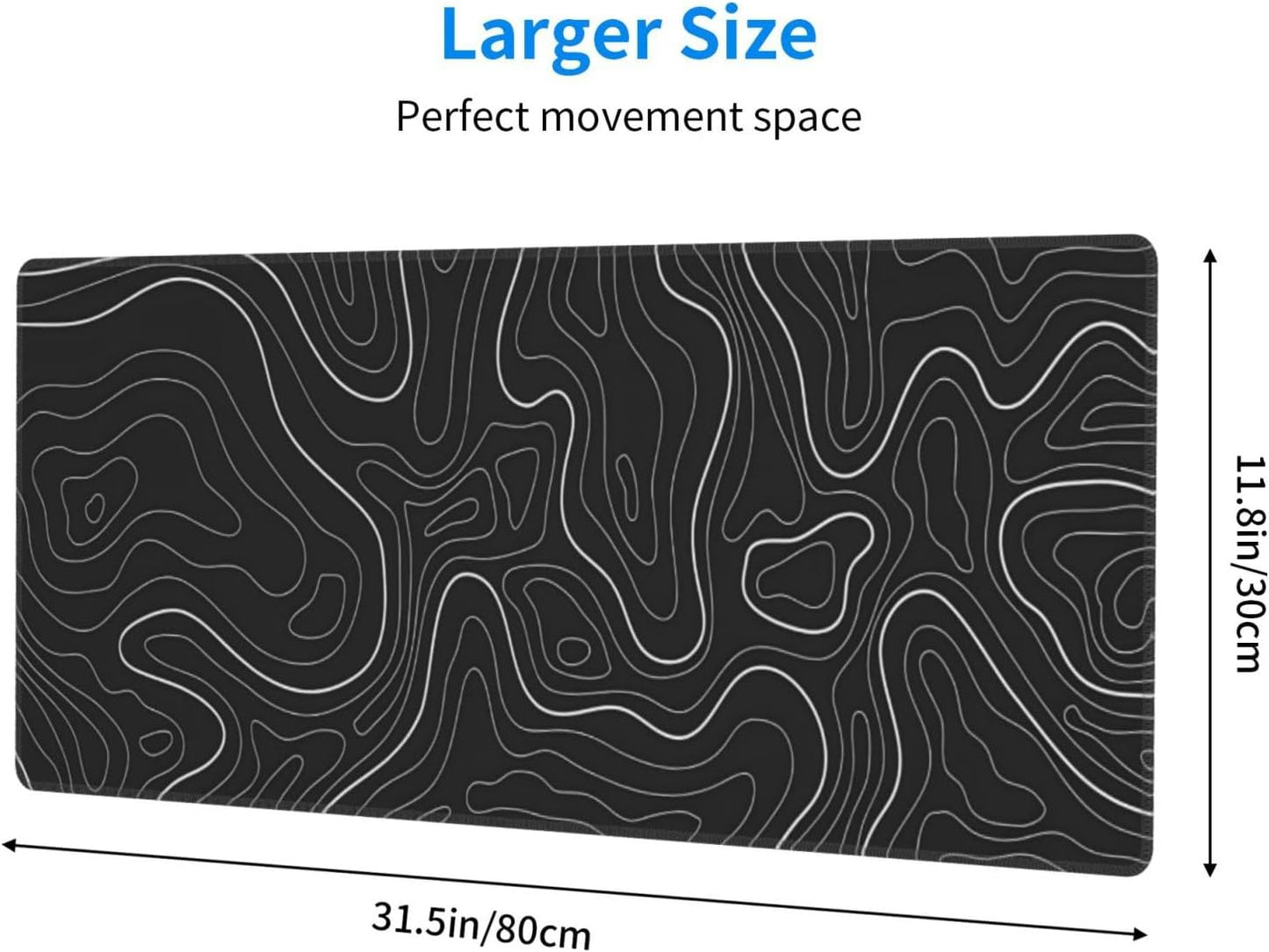Topographic Contour Extended Big Mouse Pad Large,Gaming Mouse Pad Desk Pad,31.5x11.8 Inch Long Computer Keyboard Mouse Mat Mousepad with 3mm Non-Slip Base and Stitched Edge for Gaming and Office