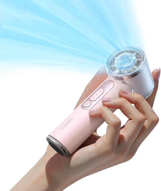 TORRAS COOLiFY iva Handheld Fan with Ice Cooler, [Chill by 50F] 0-100 Speed, Super Mini Powerful Portable Fan, 5000mAh Rechargeable Hand Held, Travel Essentials, Gifts for Dad Husband, Pink