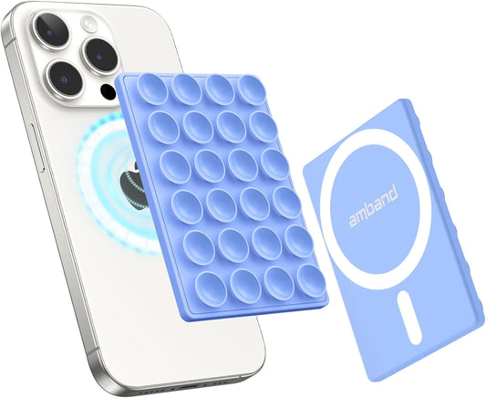 amBand Airplane Travel Essential Accessories Phone Holder for Women Men, Magnetic Suction Cup Phone Mount for Flying Plane Seat Back Screen, Long Flight Must Have Hands-Free for Selfie/Video, Sky Blue