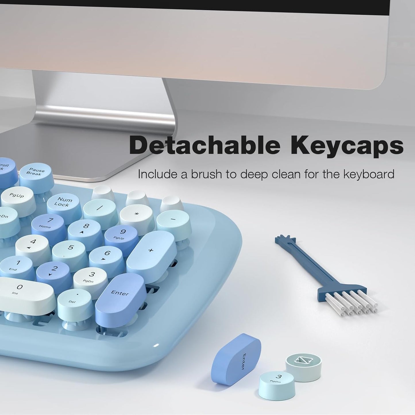 KNOWSQT Wireless Keyboard and Mouse Combo Pale Blue - Colorful 104 Key 2.4G Round Keycap Typewriter Keyboards, USB Dongle Plug and Play, for Laptop, Windows, PC, Computer, Desktop