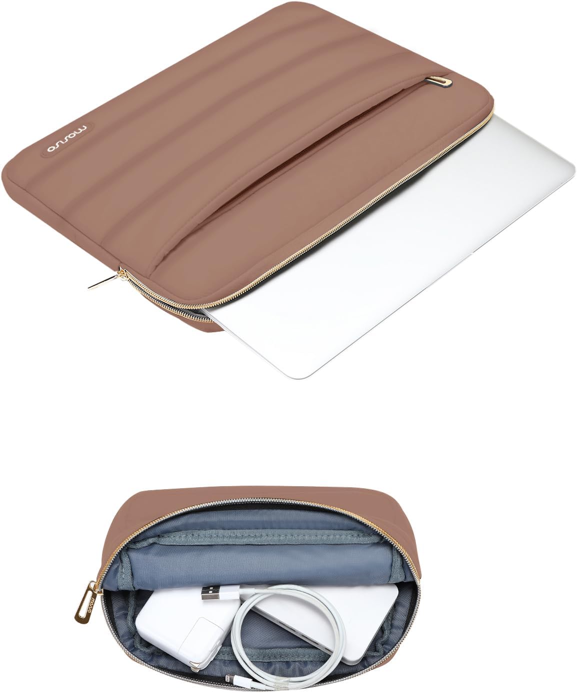 MOSISO 15-15.6 inch Laptop Case, 16 inch Puffy Laptop Sleeve Compatible with MacBook Pro 16, HP Dell ASUS Acer Toshiba Lenovo Notebook Computer, Polyester Horizontal Bag with Small Case, Mocha
