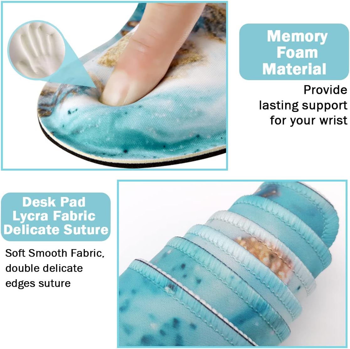 Keyboard Mouse Pad Set, Extended Mouse Pad+Keyboard Wrist Rest Support, Memory Foam Ergonomic Easy Typing, 3Pcs (35.4×15.7 in) Desk Pad Set for Home Office Study Game-Green Marble