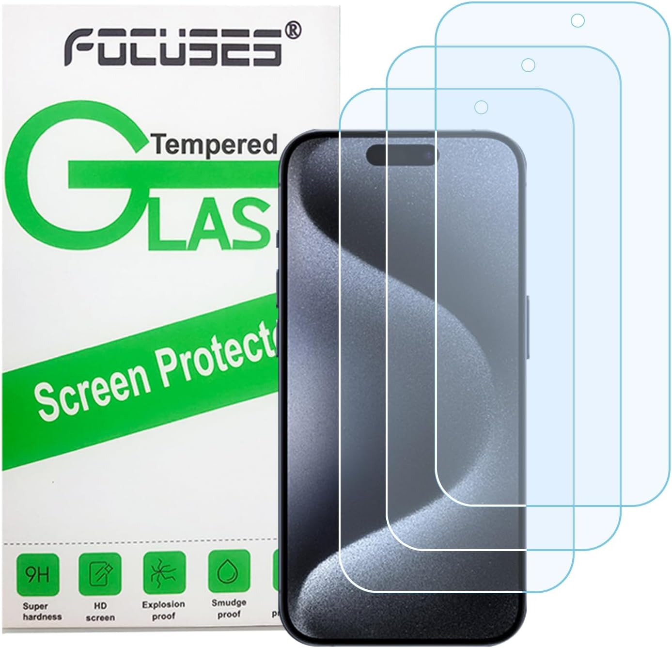 Anti Blue Light Screen Protector for iPhone 15pro & iPhone 15 [3 Pack] 9H+ Anti Blue Light Tempered Glass, Anti-Scratch, Case Friendly