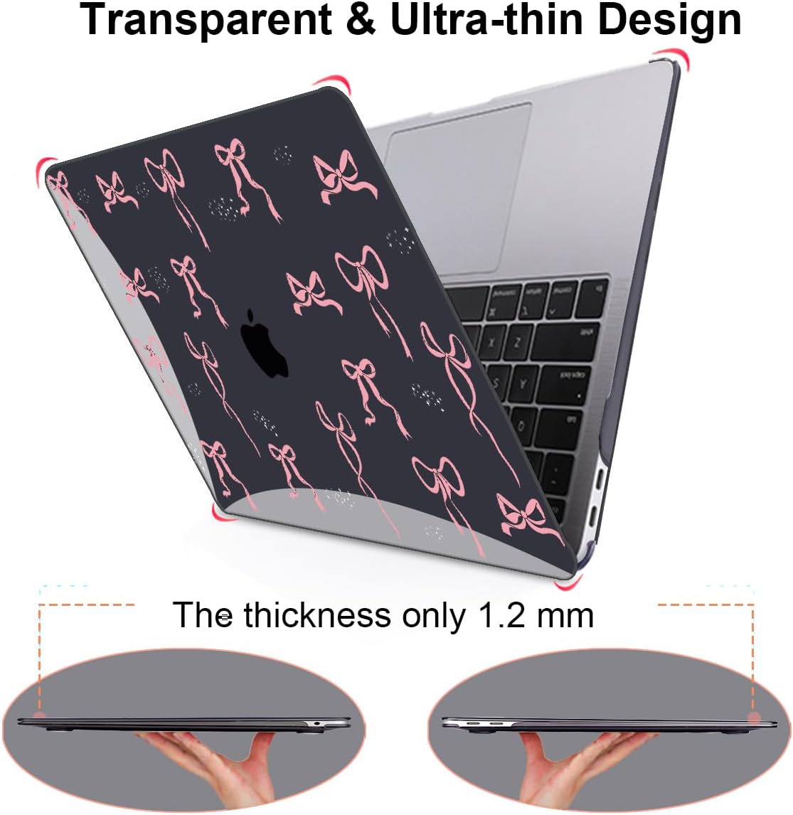 for MacBook Air 13 inch Case 2021 2020 2019 2018 Release M1 A2337 A2179 A1932, Pritned Pattern Plastic Hard Case Cover for MacBook Air 13 M1 with Retina Display Touch ID, Pink Bowknot Black