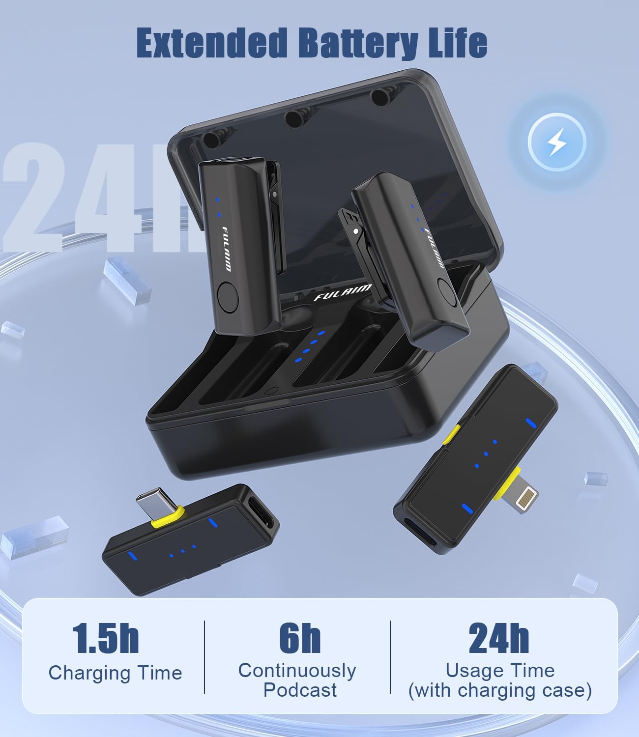 FULAIM X2 Wireless Lavalier Microphone for iPhone Android Phones iPad Tablets, Clip on Lapel Microphone System with 24H Charging Case for Video Recording Vlogging, YouTube, Interview