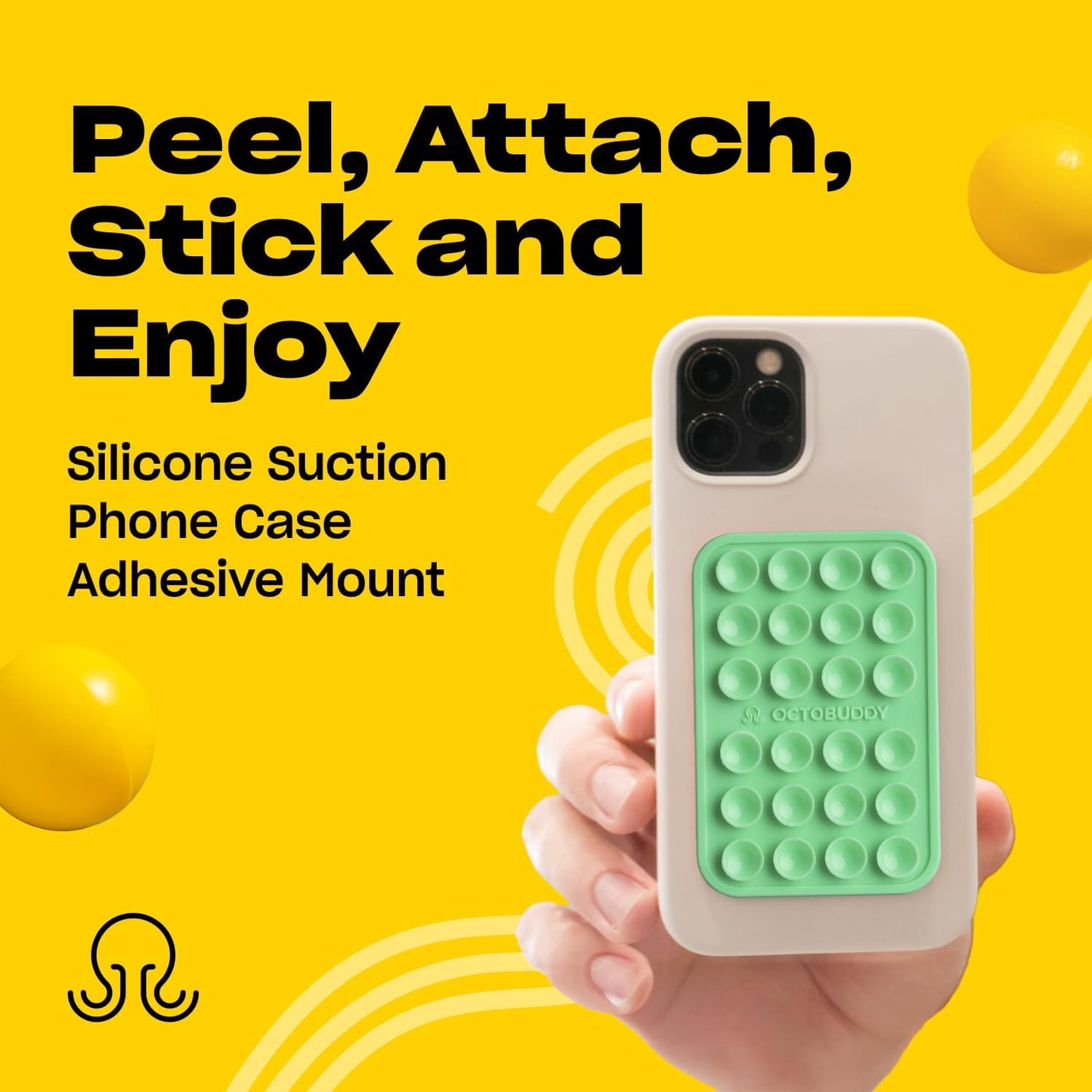 Classic - Silicone Suction Phone Case Adhesive Mount - Hands-Free, Strong Grip Holder for Selfies & Videos - iPhone & Android Compatible - 2.25″ x 3.25″, Green Ash