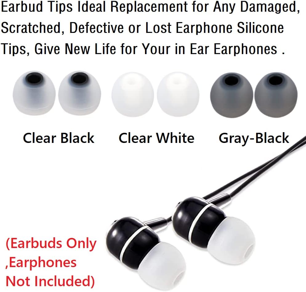 Replacement Earbud Tips Earbud Covers Silicone Tips Ear Gels Fit for Inner Hole from 3.8mm - 5.1mm Earphones 9 Pairs S/M/L