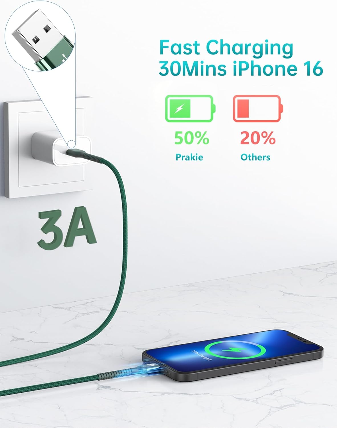 USB to USB C Cable Fast Charging 10FT USB A to USB C Charger Cord, Upgraded Extra Durable Braided USBC Cable Compatible with iPhone 16 15 Pro Max,Samsung Galaxy S10 S9 Plus, LG and More-Green 2 Pack