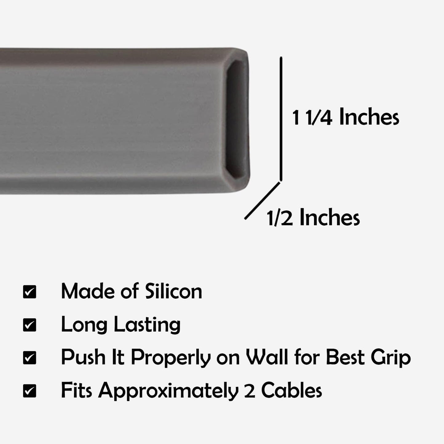Rubber Bond TV Cord Hider Cable Protector - Strong Self Adhesive Wall Cord Cover Cable Hider - Low Profile Cable Management Wall Cord Concealer Cable Raceway (Grey, 10 Feet)