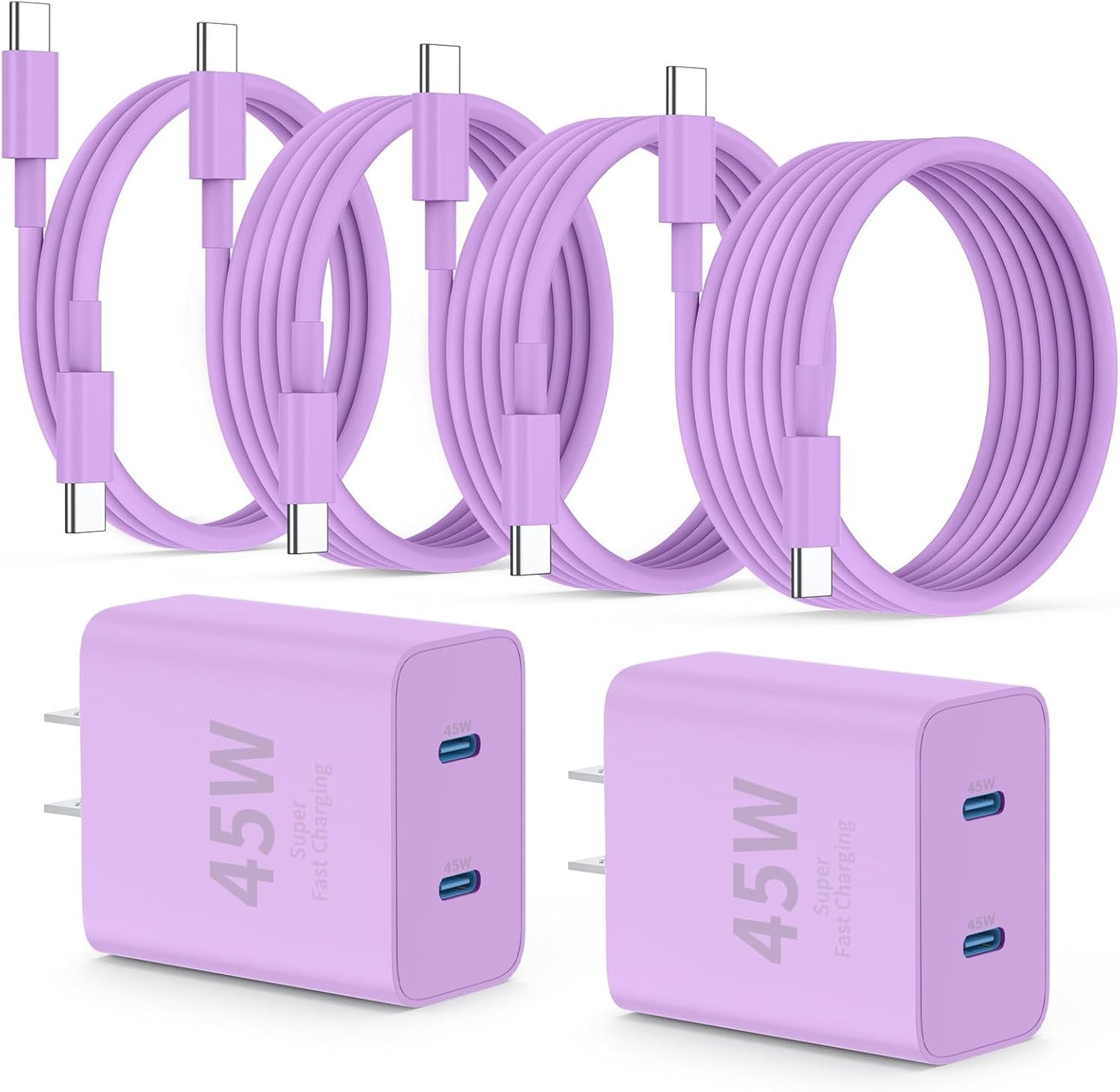 Super Fast Samsung Charger Type C,45W Dual Port USB C Fast Charger Block [2-Pack] & Extra Long 60W 3/6/6/10FT USB C Cable - PD Quick Charging 3.0 for Samsung Galaxy S25 Ultra/S24+/S23 iPhone 16