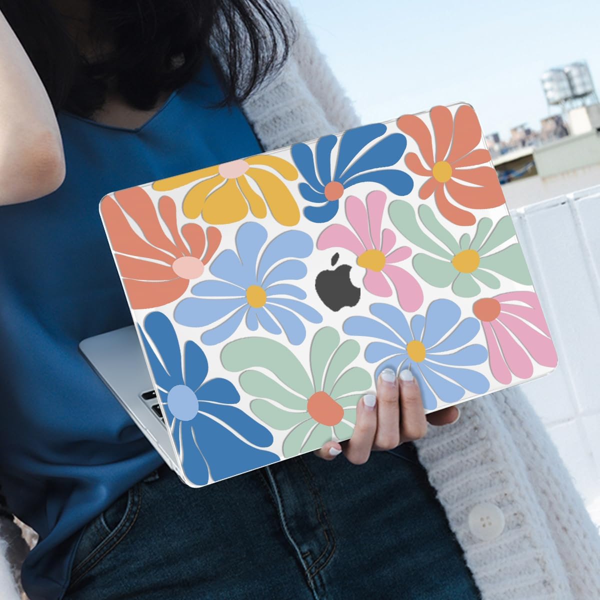 for MacBook Air 13 inch Case 2021 2020 2019 2018 A2337 M1 A2179 A1932 Cover with Touch ID, Crystal Plastic Printed Pattern Hard Shell Case Keyboard Skin Screen Protector, Colorful Flowers