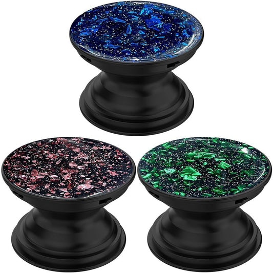 3 Pack Fashionable Clear Glitter Expandible Collapsible Moblile Phone Grip Stand Holder for Smartphones and Tablets Cell Phone Accessory-5 (Glitter Rose Gold Green Blue)