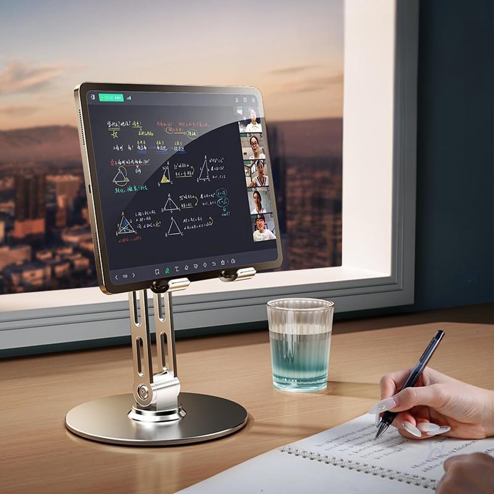Adjustable Tablet Stand for Desk,for ipad Stand,for 4.7-12.9 Inch Devices,360° Rotating Aluminum Alloy,Silver Compatible with ipad Tablet Kindle TAB Surface Cell Phone Stand Holder for Desk