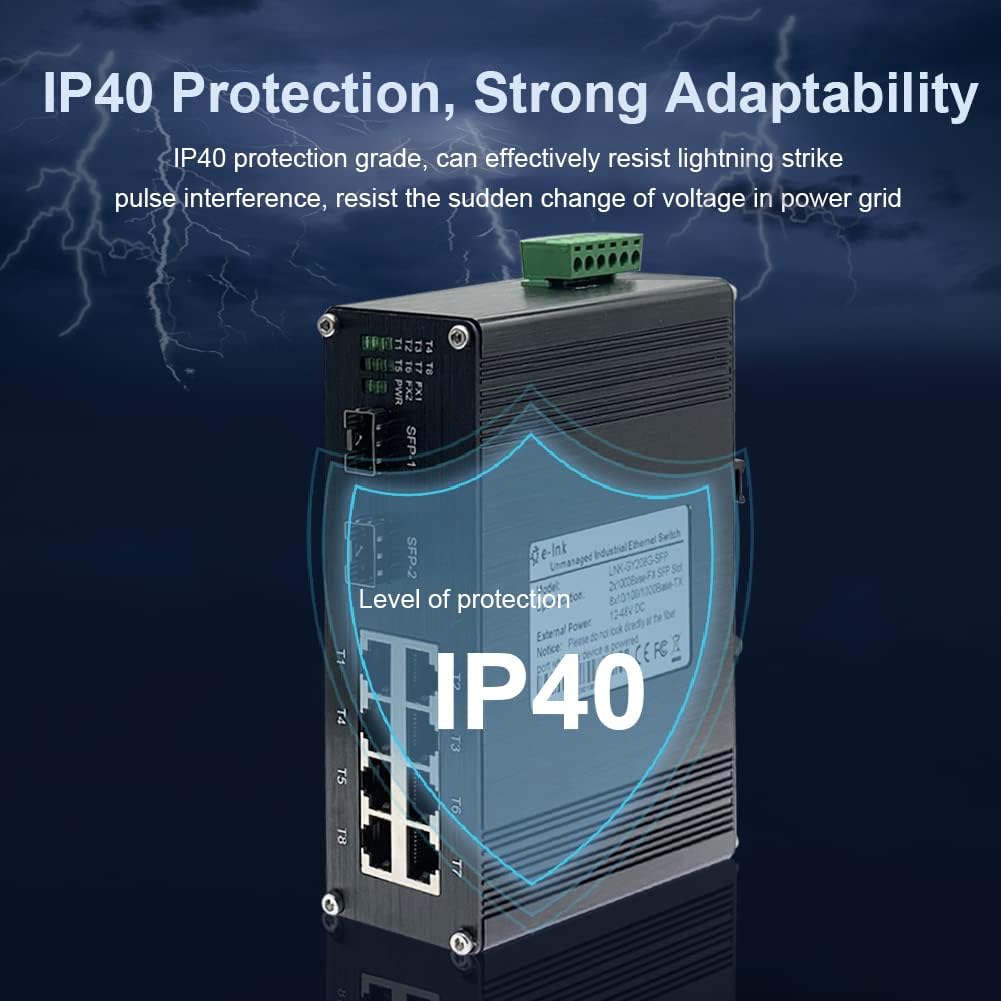 Industrial 8-Port Gigabit Ethernet Switch DIN Rail/Wall-Mount 8 port RJ45 10/100/1000Mbps Unmanaged DIN-Rail Switch Hardened 10 Ports Ethernet Fiber Switch with 2 SFP Fiber ports