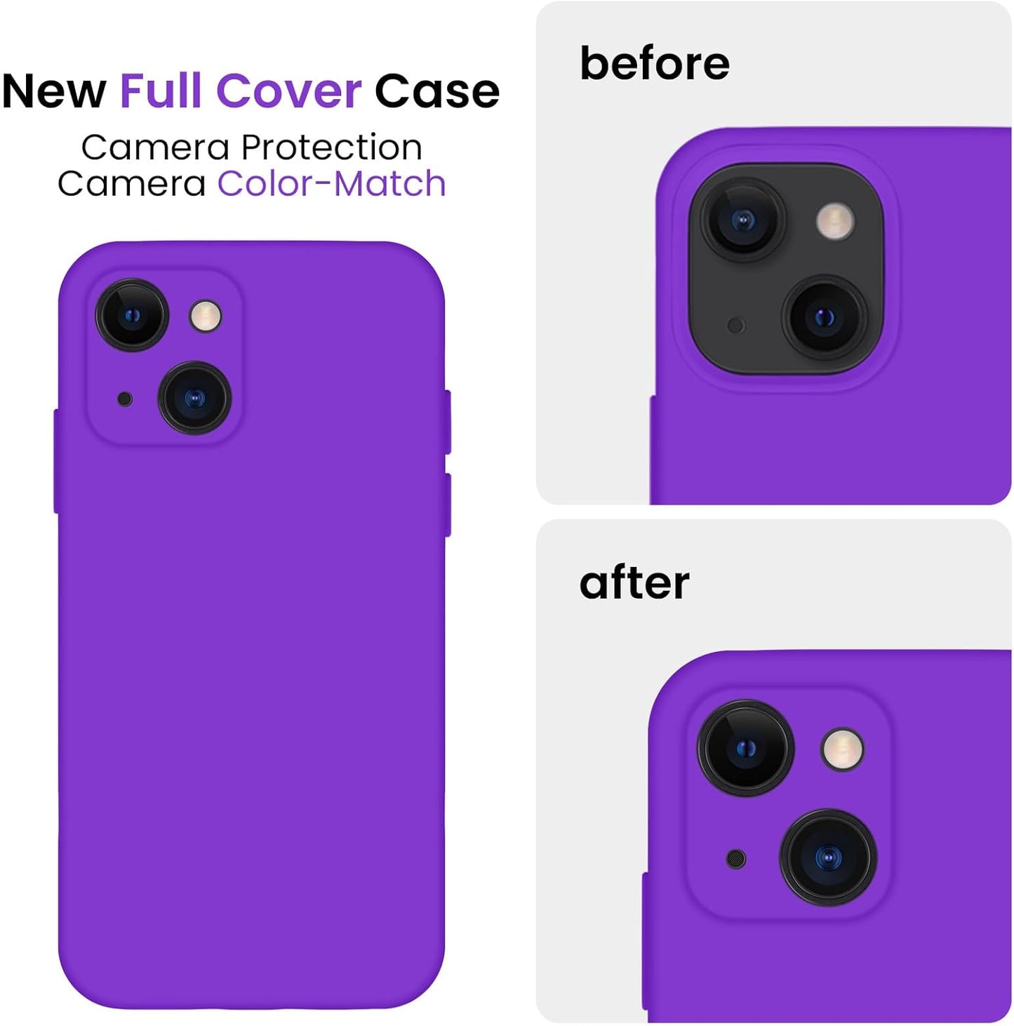 FireNova Designed for iPhone 13 Case, Silicone Upgraded [Camera Protection] Phone Case with [2 Screen Protectors], Soft Anti-Scratch Microfiber Lining Inside, 6.1 inch, Neon Purple