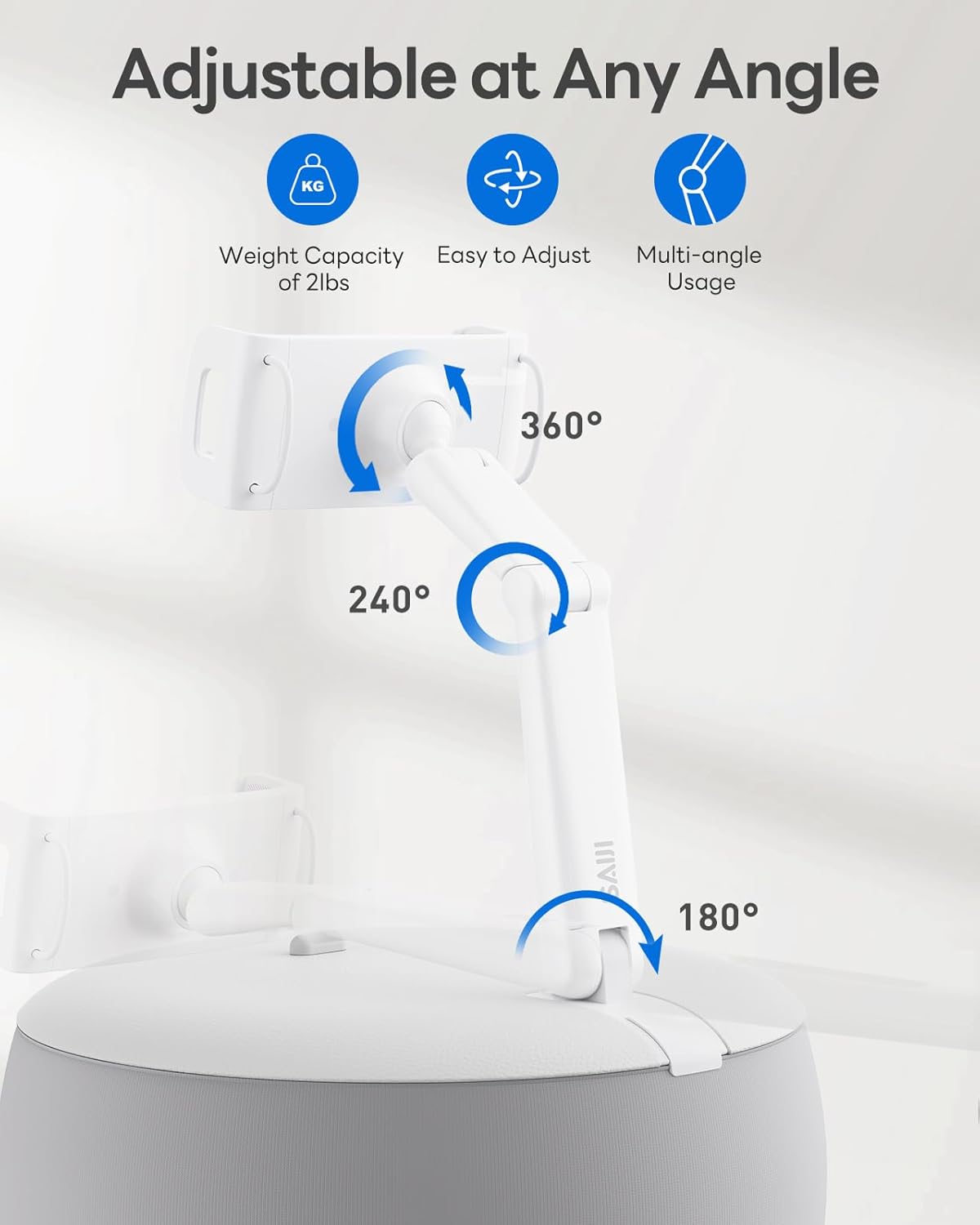 SAIJI Kindle Holder Pillow, Tablet Holder Compatible with 4.7-15.6” Kindle, Phone, Ipad, 360° Adjustable Tablet Stand for Bed with Flexible Dual Axis Arm & Microbead Cushion (Gray)