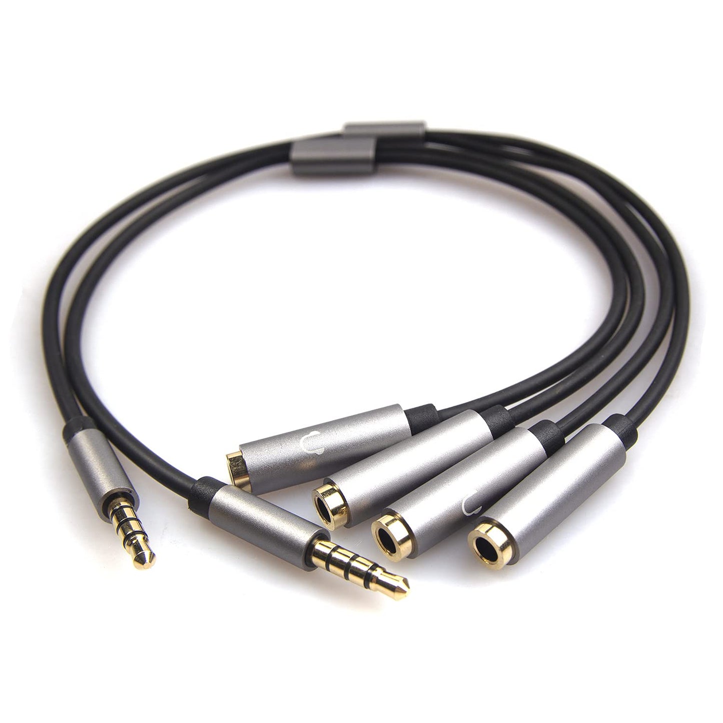 REXUS Grey 3.5mm Y Splitter Stereo Audio Cable 4-Pole Male to 2 Female for Headphone, Headset Splitter Adapter Extension Aux Cable, Compatible MobilePhone and New Version Laptop(M22F35G)