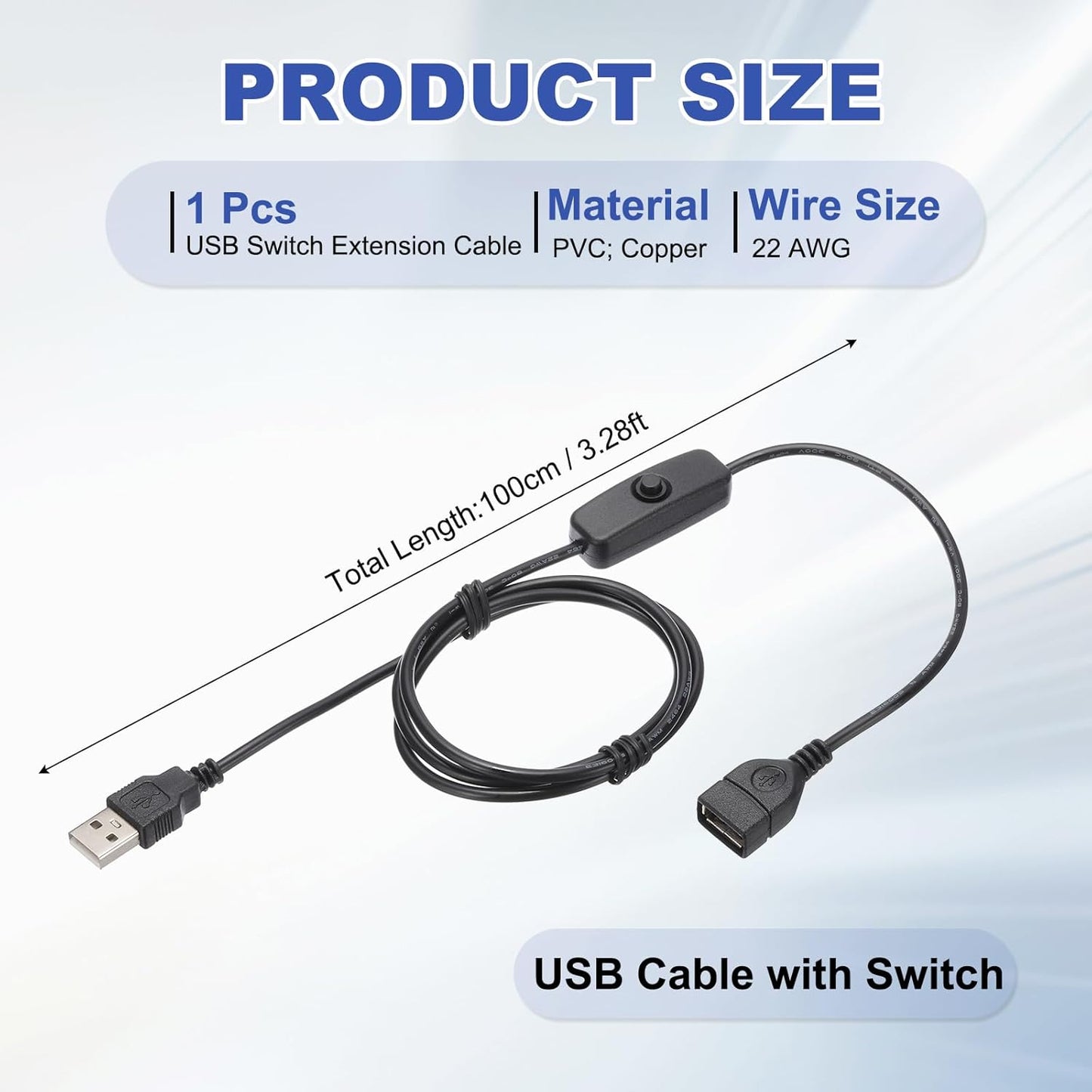 MECCANIXITY USB Extension Cable with ON/Off Button Switch 1m USB Male to Female Extension Cord for Desk Lamp Fan LED Light Strip Black Pack of 1