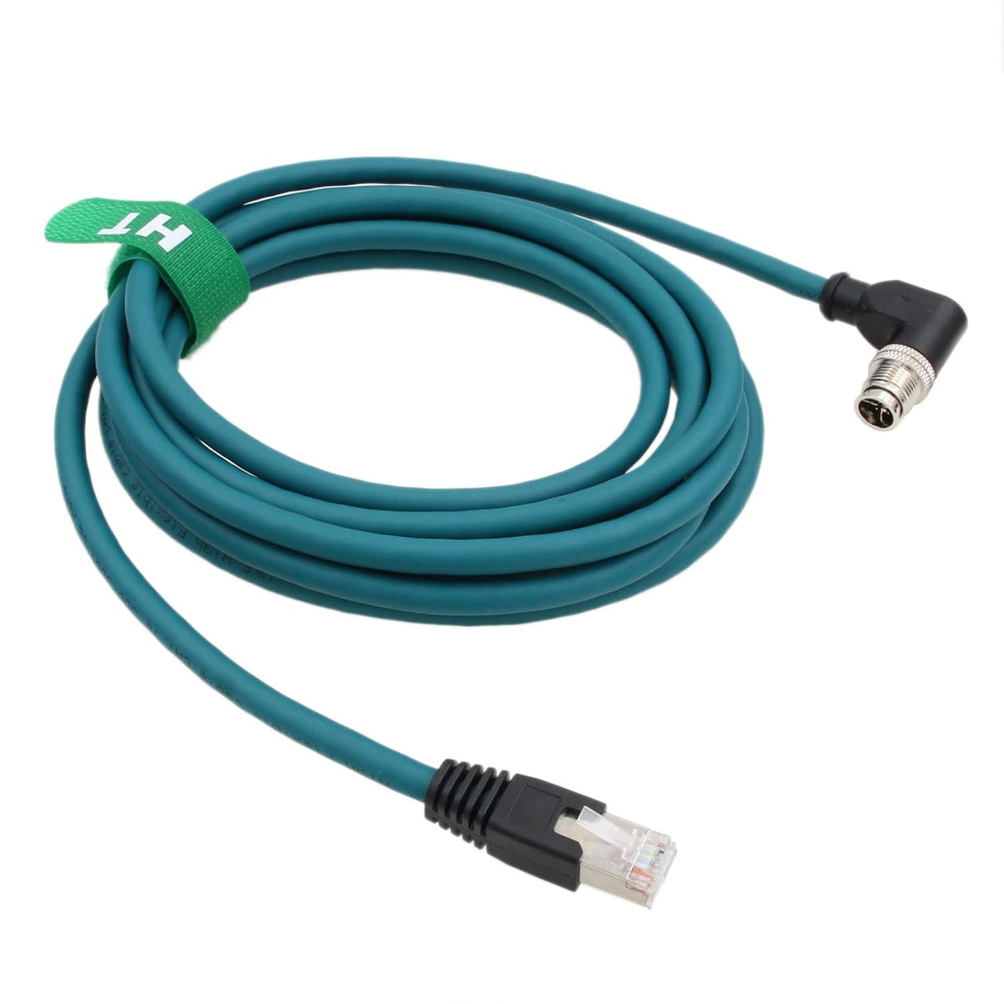 Ethernet Cable for Keyence IV3 SR5000 Cognex DataMan 260 280 380 370 470 580 Barcode Reader Sensor, 8 Pin X-Coded Angled M12 to RJ45 Shielded 3m