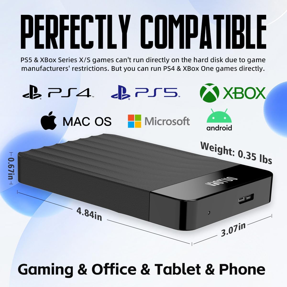 Portable External Hard Drive Storage Expansion Mobile HDD USB 3.0 for PC, Mac, Desktop, Laptop, PS4, PS5, Xbox One X/S, Xbox 360, Xbox Series X/S, Office & Game (Black, 750GB)