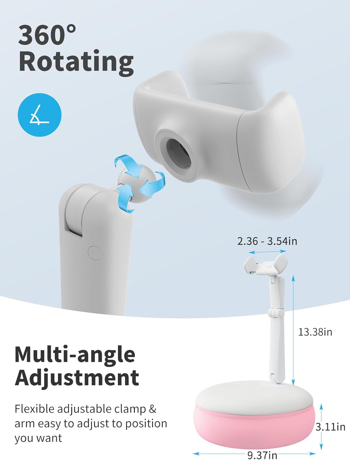 SAIJI Cell Phone Pillow Holder mini iPhone Stand for Bed, Upgraded mini Angle & Height Adjustable Phone Pillow Stand for Watching Video On Bed/Sofa/Lap, Fit for 4.7"-7.0" Device (Pink)