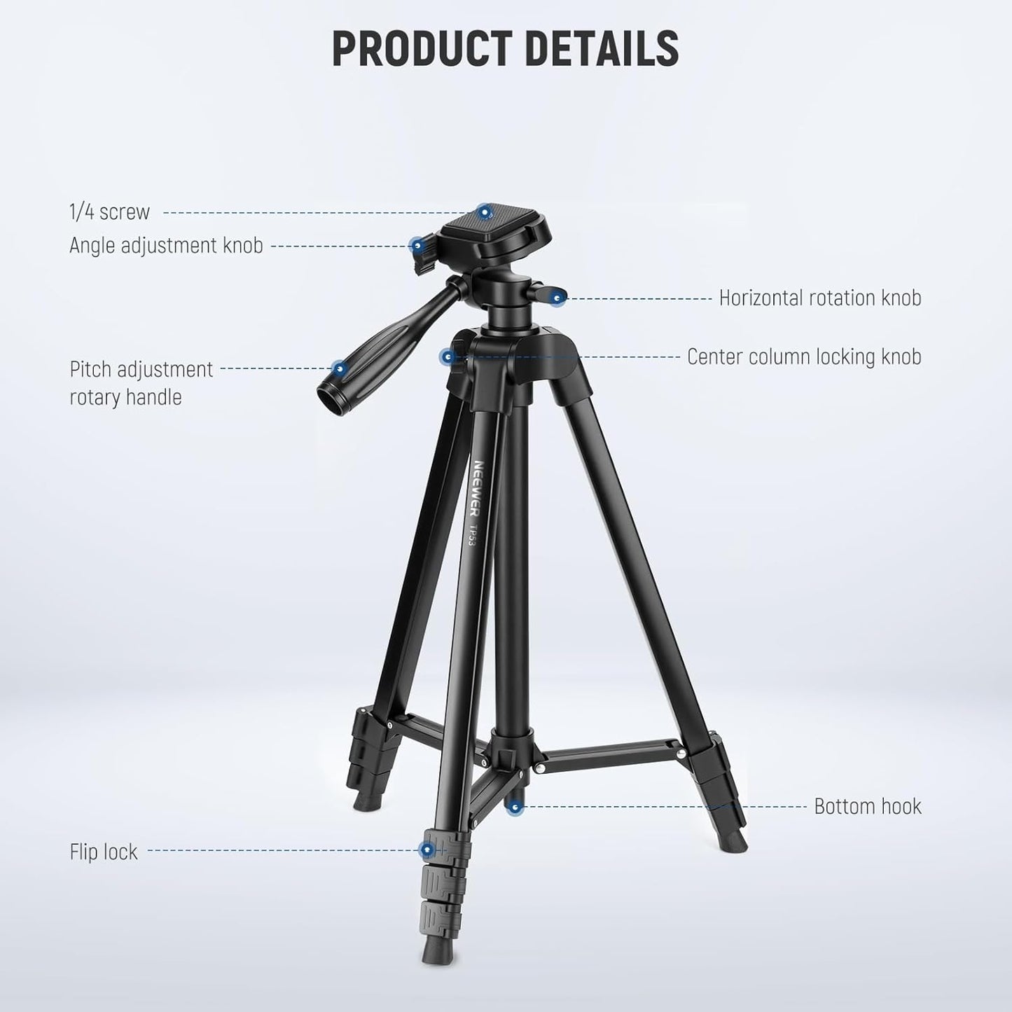 NEEWER Entry Level Version Tripod for Cell Phone & Camera, Metal Lightweight Portable Travel Stand with Cold Shoe Cellphone Holder Mount Compatible with iPhone for Video Recording Filming, TP53