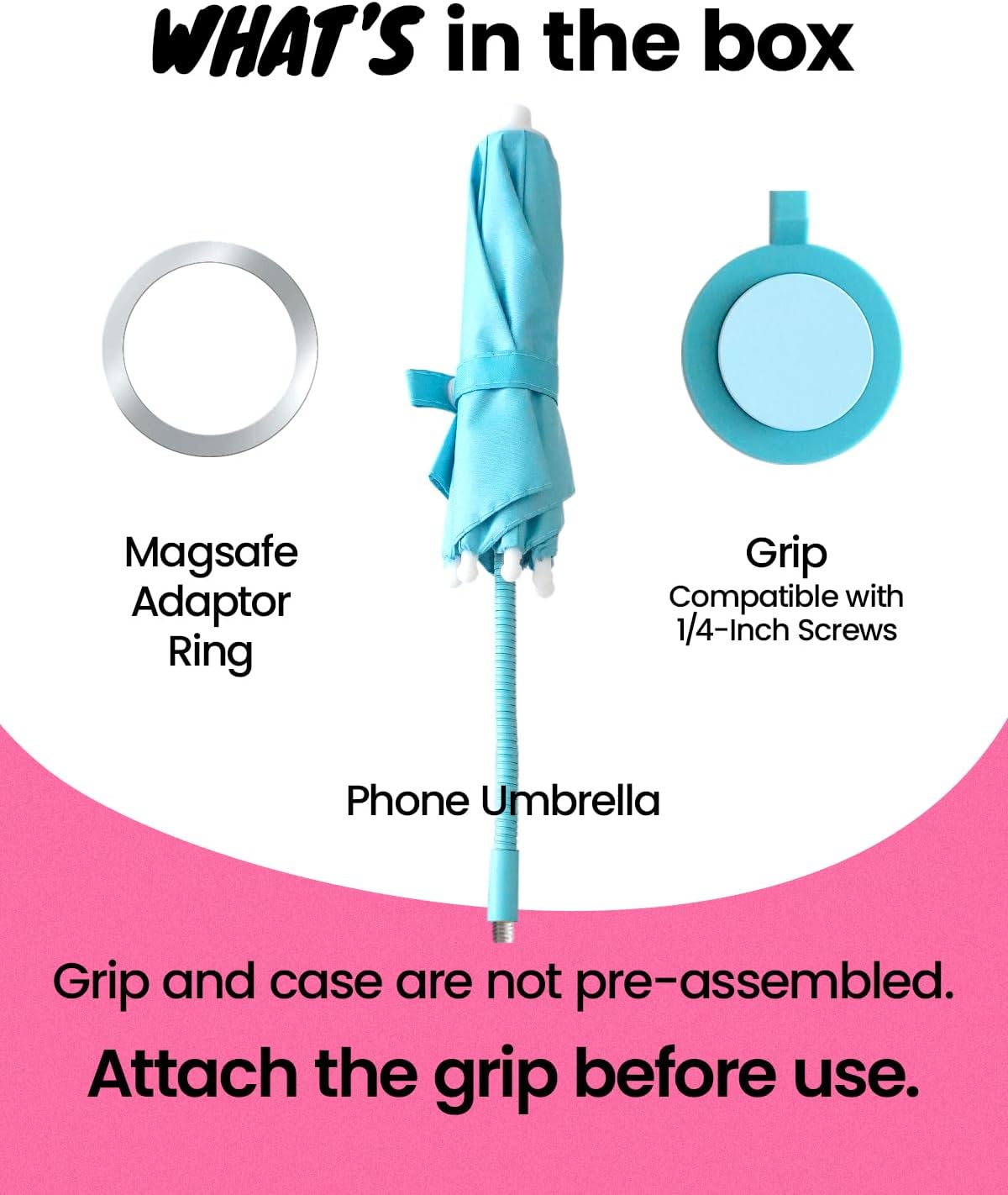 3 in 1 Magnetic Umbrella Sunshade Collapsible Expandable Phone Grip & Stand - Elegant Magsafe Compatible Phone Holder for Secure Grip and Hands-Free Viewing (Sky Blue)