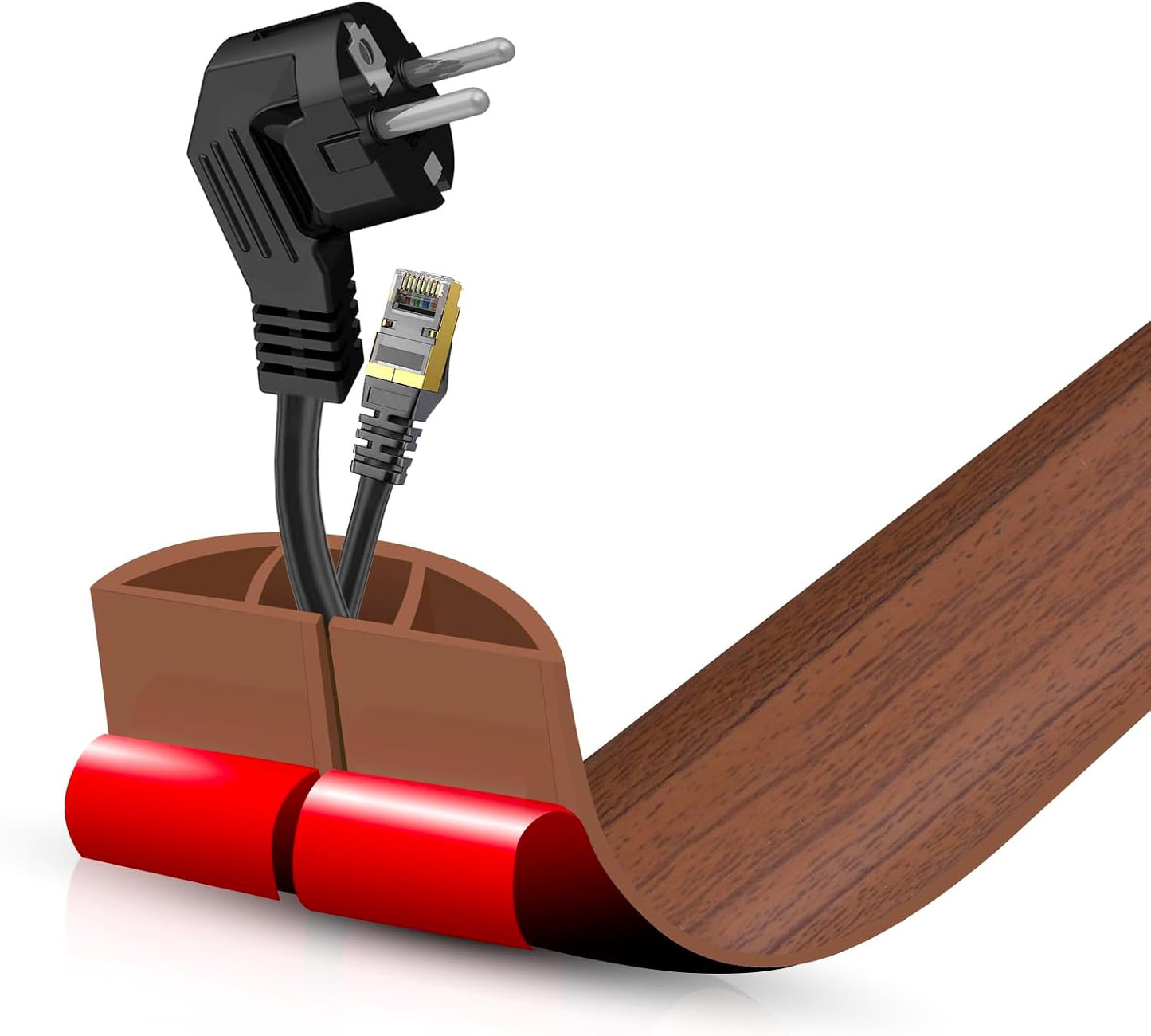 Floor Cord Cover Self Adhesive Cord Hider,3.3FT Cable Management, Extension Strip Protector for Wires, Prevent Cable Trips for Offices, Gyms, Exhibitions Cavity:0.47"(W) x0.35(H) Wood Red Teak