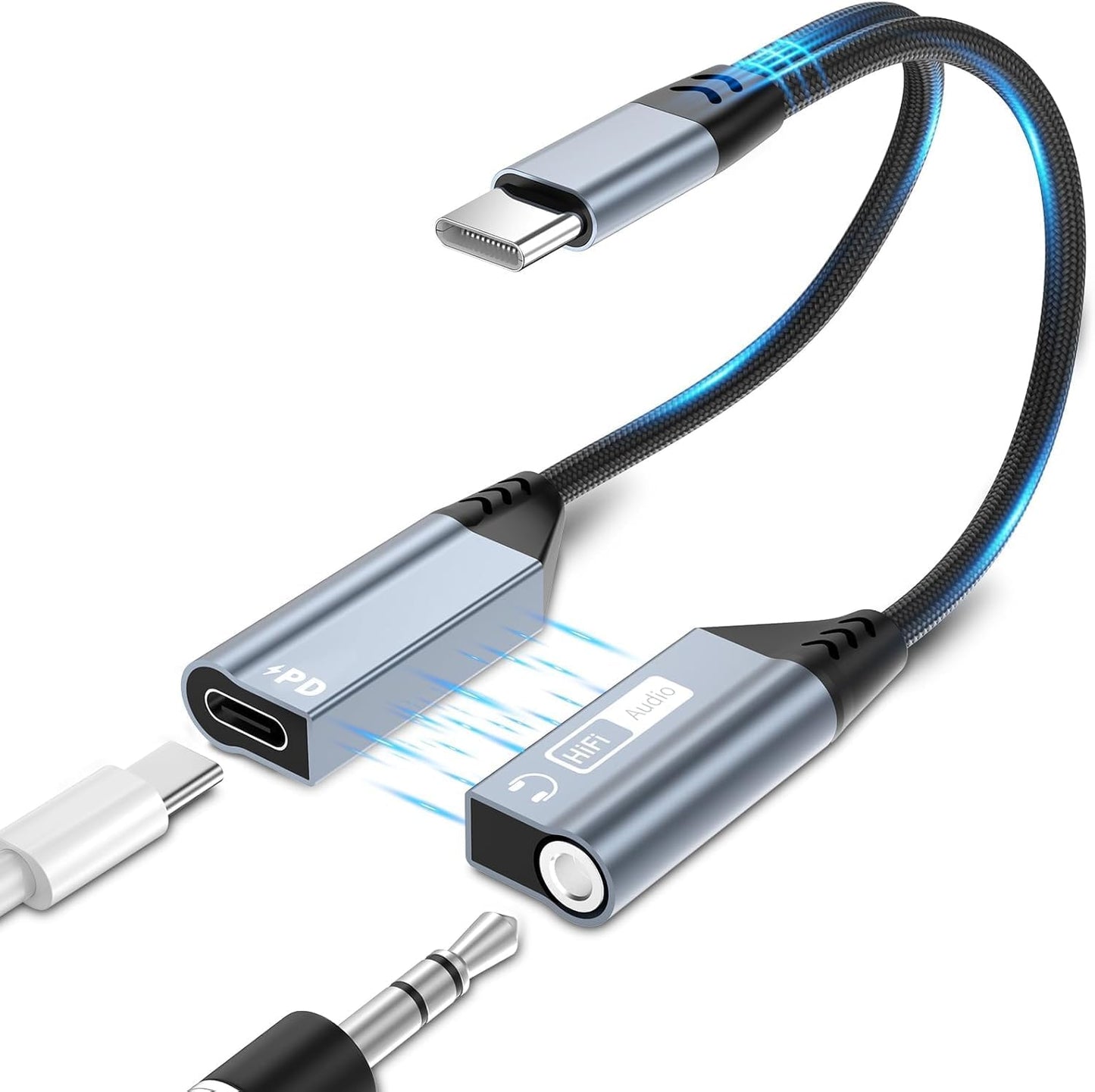 Quanlex 2 in 1 Magnetic USB C to 3.5mm Headphone Jack Adapter and Charger, USB C to Aux Audio Jack Hi-Res 32bit/384kHz with PD 60W Fast Charging Dongle Cable for iPadiPhone 16/15