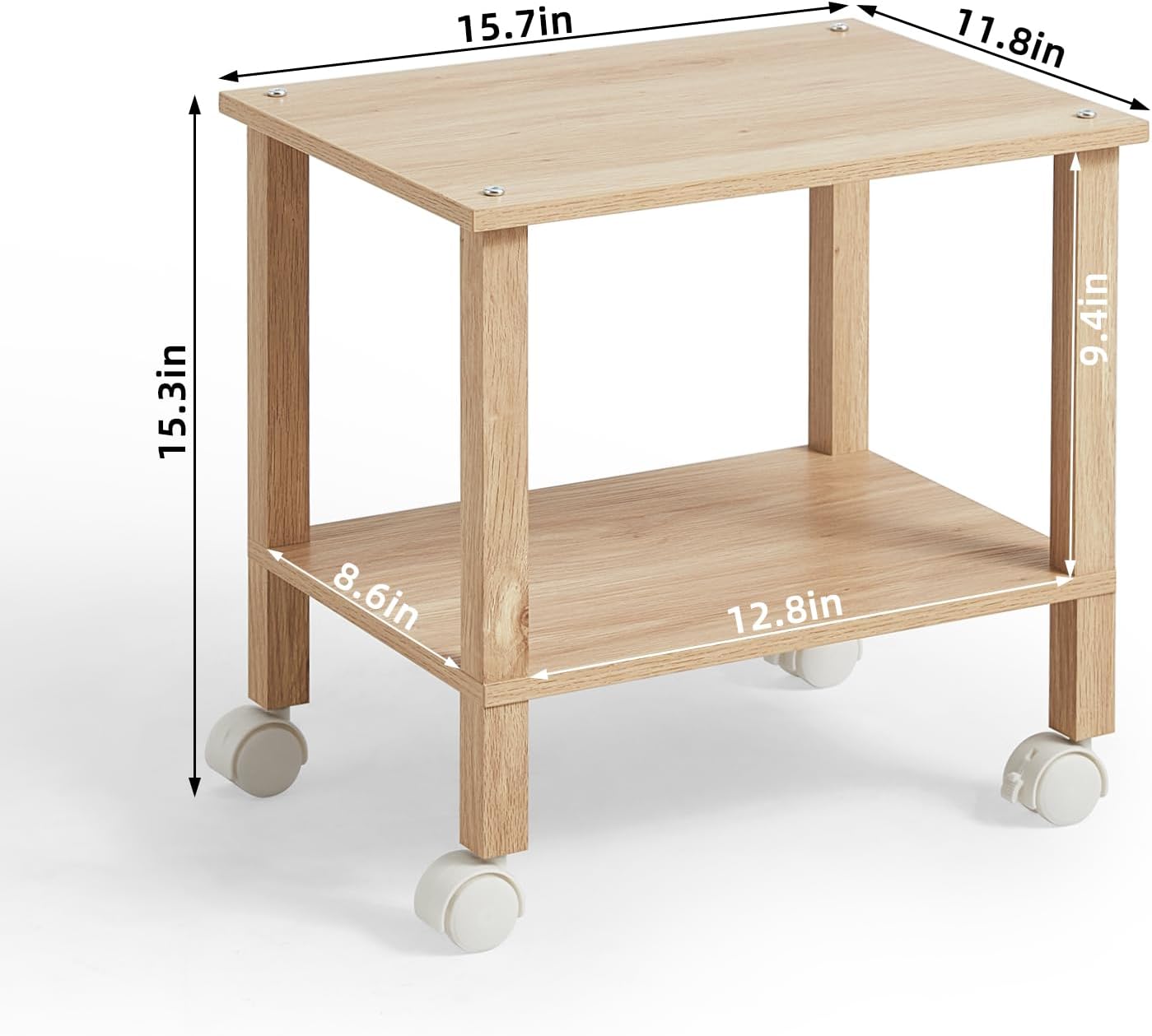 2 Tier Printer Stand with Storage,Under Desk Shelf Printer Table,Small Printer Stand with Wheels,Rolling Printer Cart for Office,Home,Wood Color