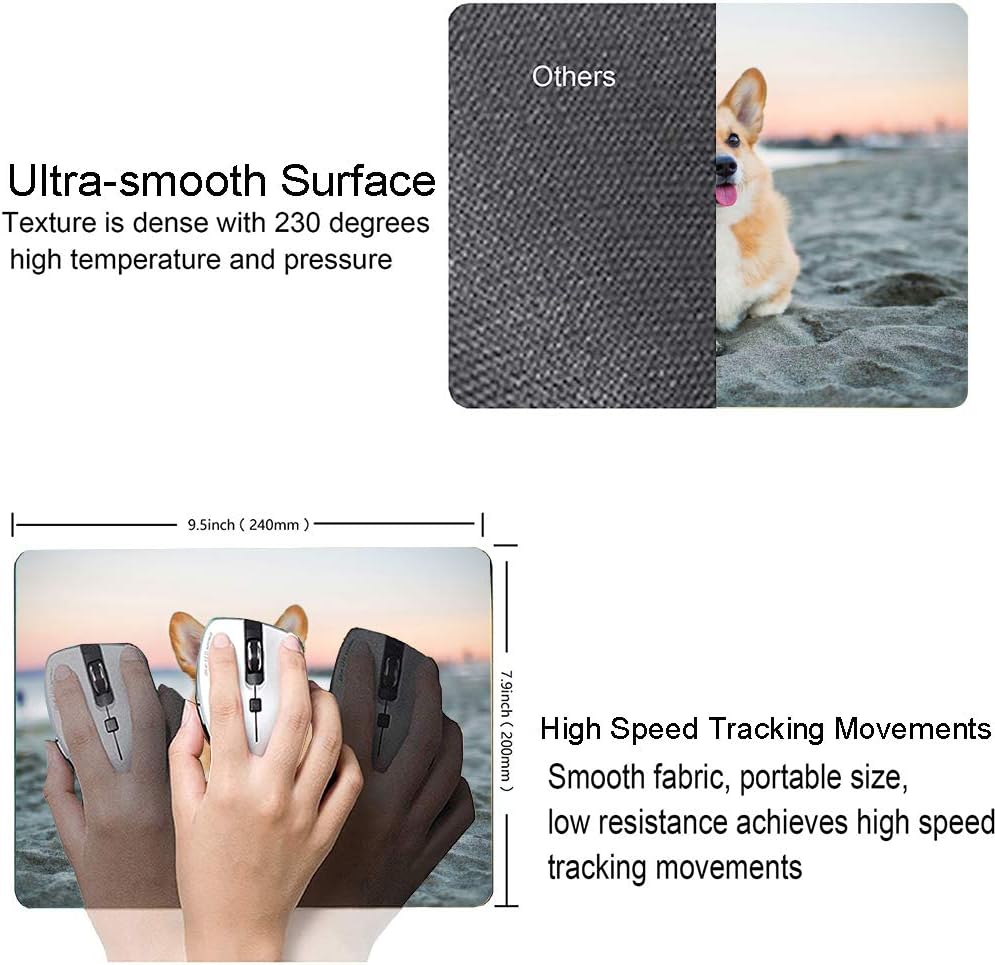 Corgi on The Beach Gaming Mouse Mat, Square Waterproof Non-Slip Rubber Base Mouse Pad for Office, Home, Laptop, Travel, 9.5"x7.9"x0.12" Inch