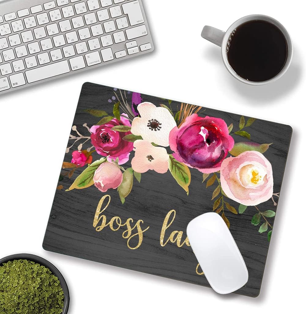 Hokafenle Boss Lady Mouse Pad - Floral Funny Mouse Mat, Square Waterproof, Non-Slip Rubber Base for Office Laptop