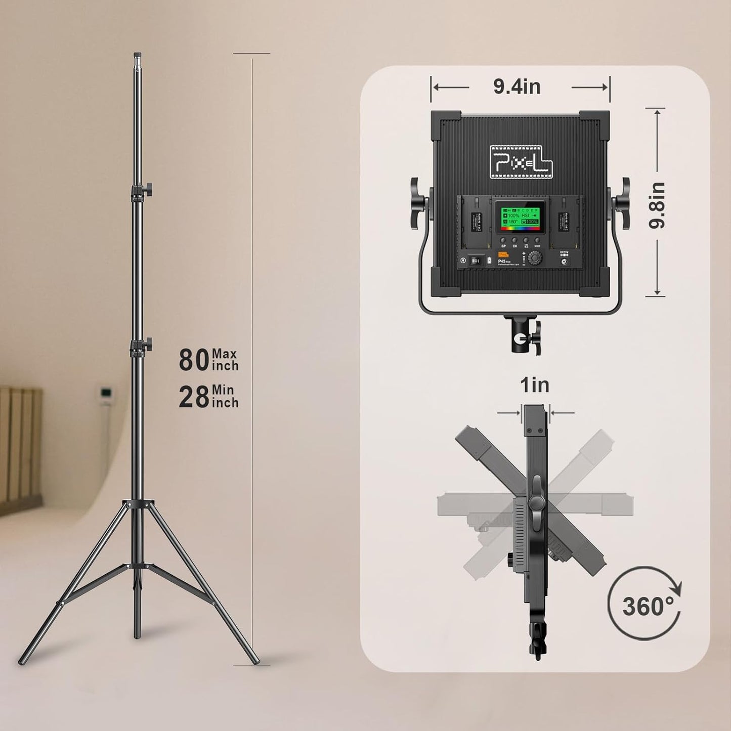 Pixel P45 RGB Photography Lighting Kit, 50W Professional LED Studio Lights, 2600k~10000k Dimmable Photo Lights for Filming Camera Video Recording Stage Shooting Streaming YouTube TikTok