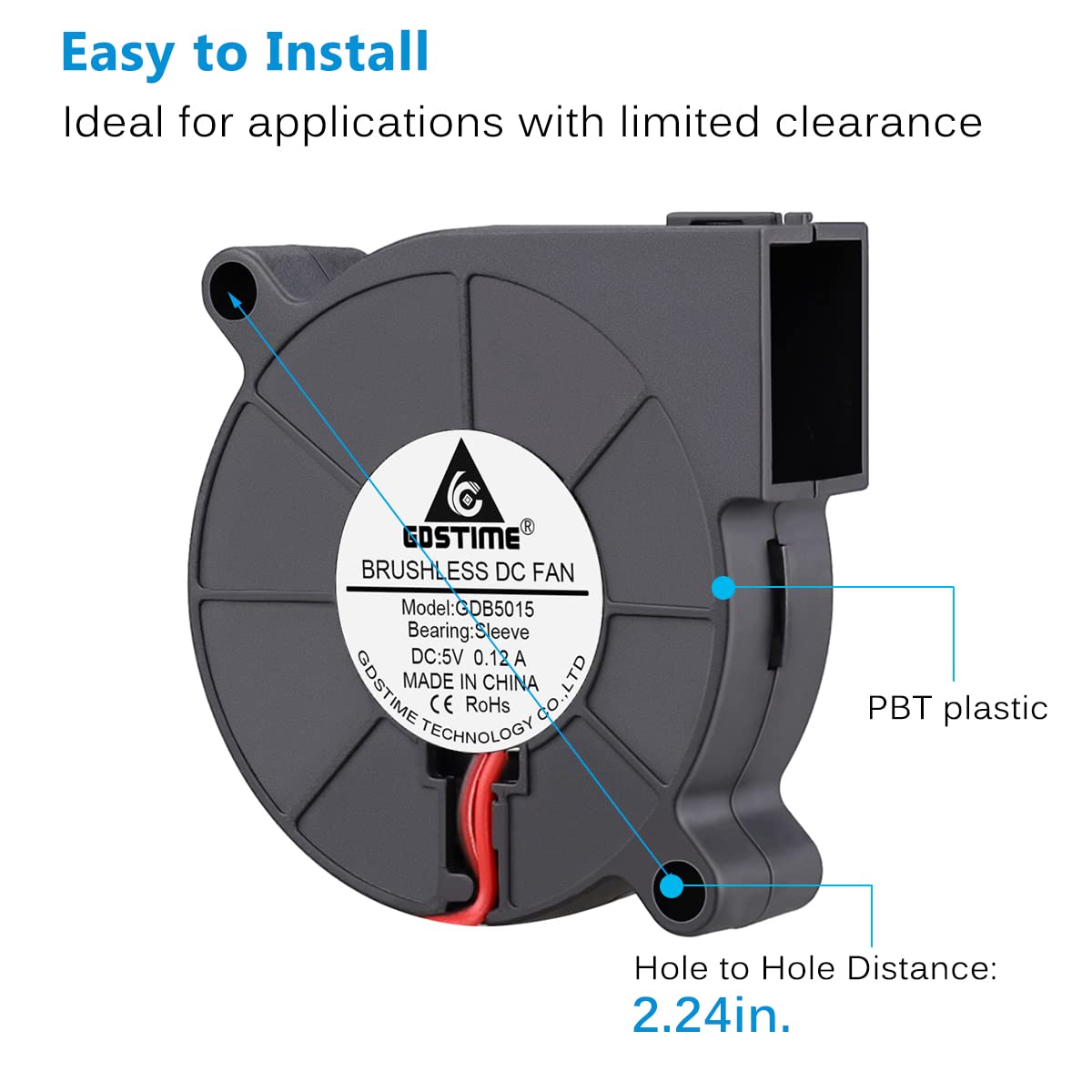 GDSTIME 50mm USB Fan, 50mm x 15mm Blower 5V DC Brushless Cooling Fan